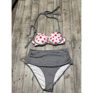 Victoria Secret Pink Floral Striped Push Up Bikini Set High Waist 34A/Small